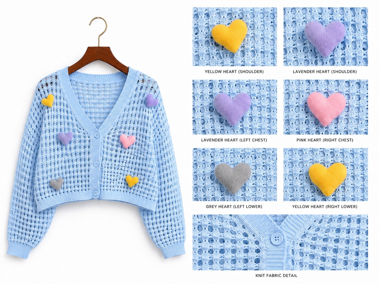 Heart Popcorn Crochet Knit Cardigan – Free Size