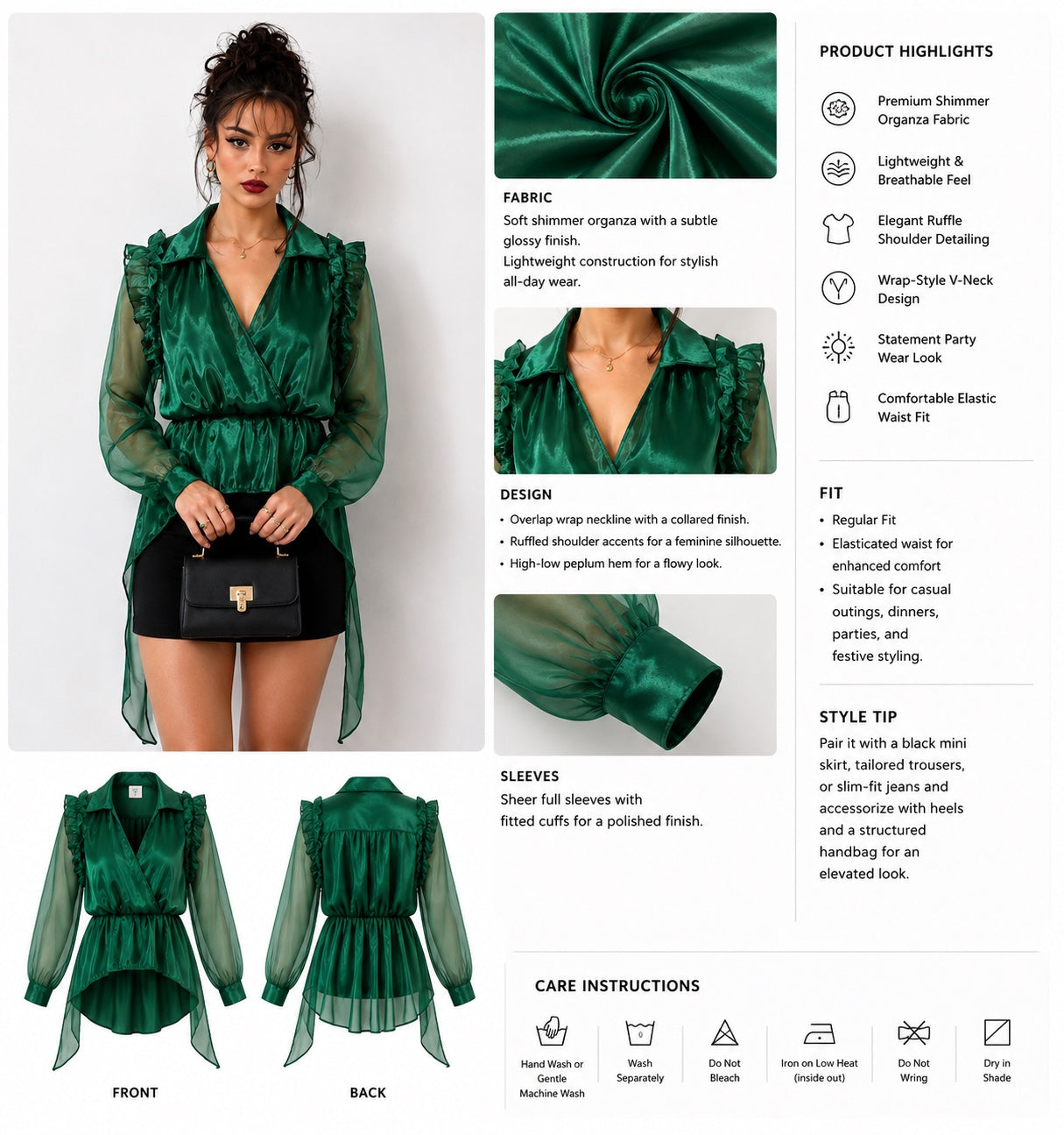 Luxe Organza Peplum Party Wear Top