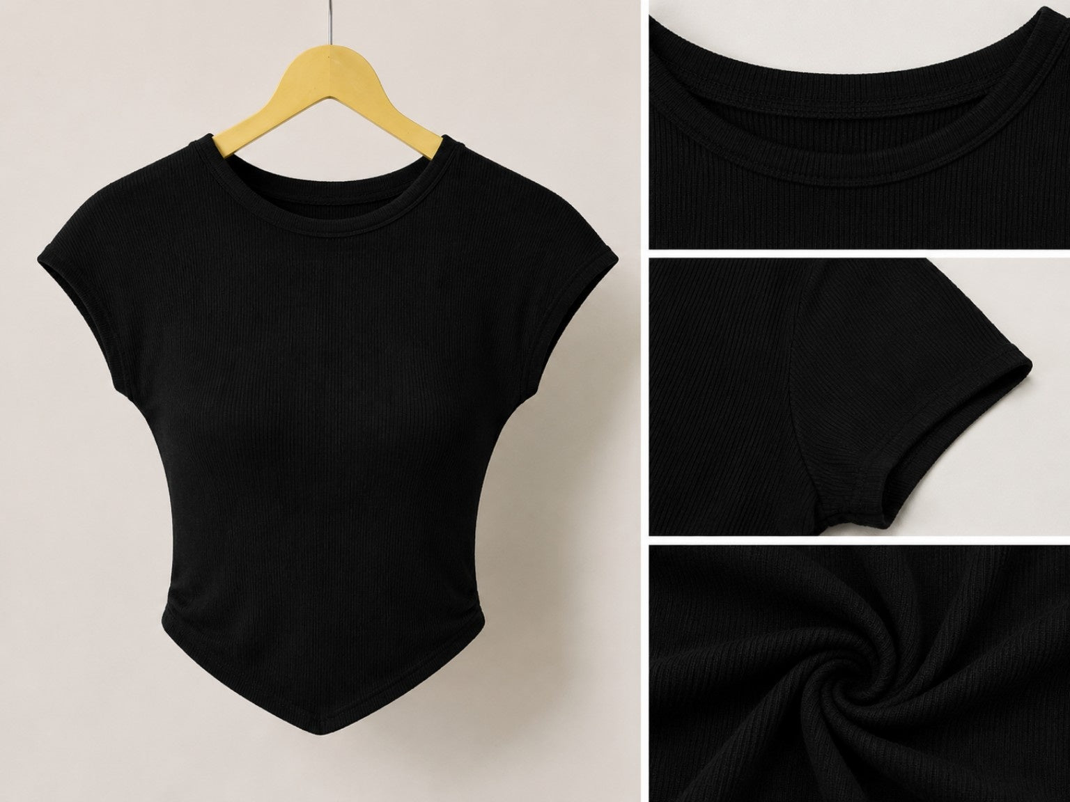 Women’s Ribbed Cap Sleeve Crop Top – Black
