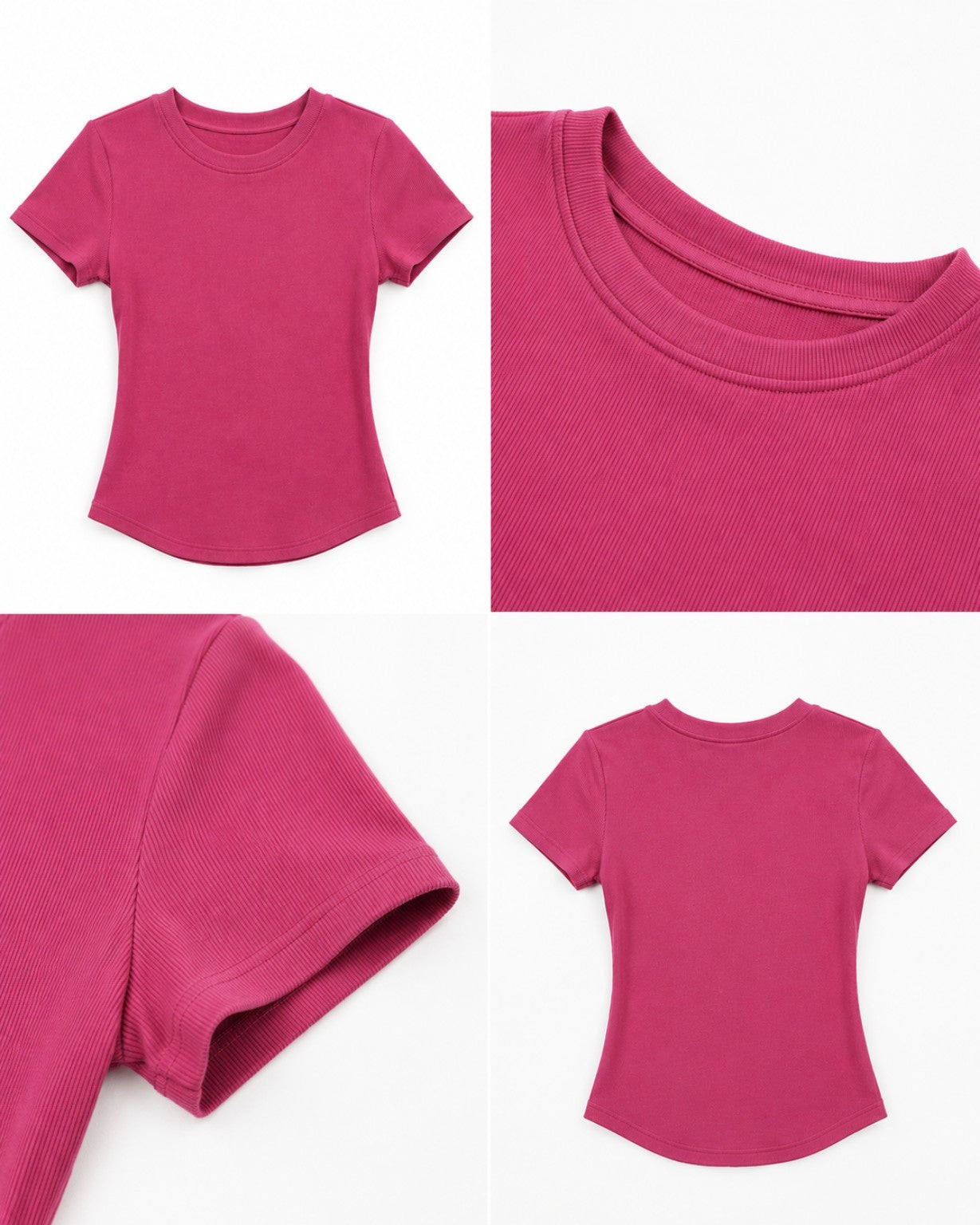 Women’s Ribbed Round Neck Crop T-Shirt – Pink