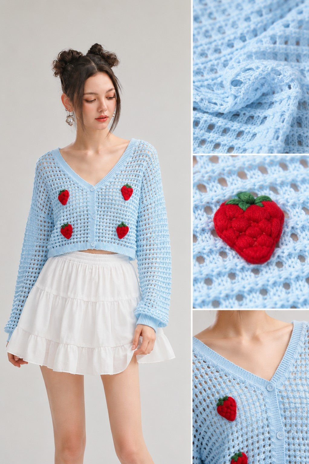 Strawberry Crochet Knit Cardigan