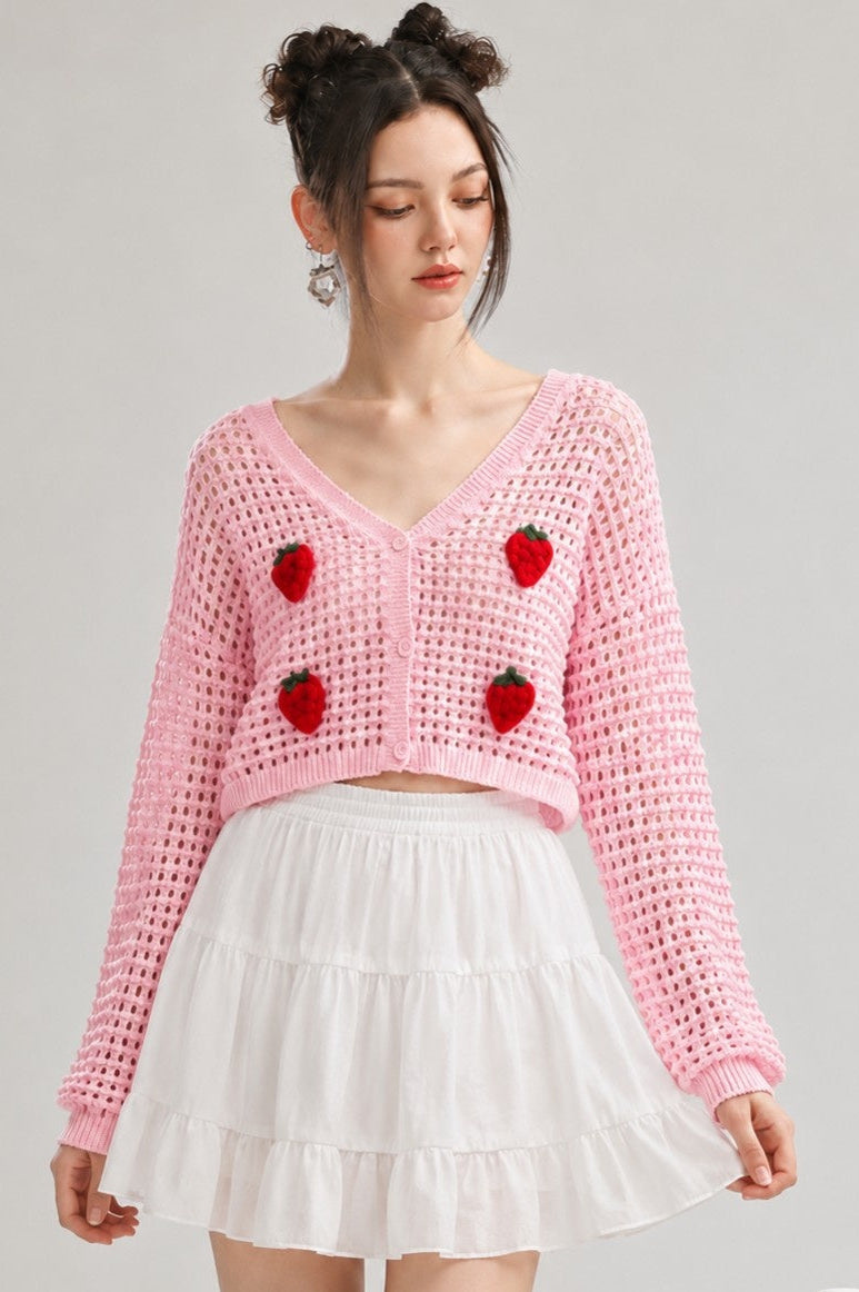 Strawberry Crochet Knit Cardigan