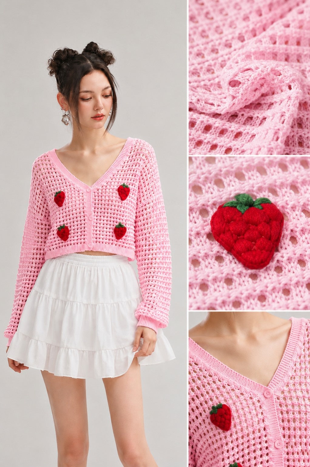 Strawberry Crochet Knit Cardigan