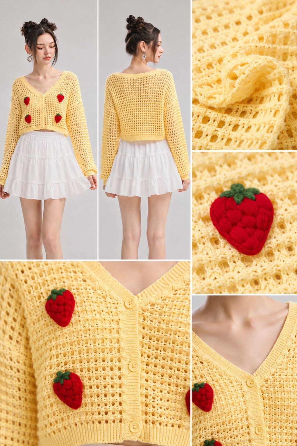 Strawberry Crochet Knit Cardigan