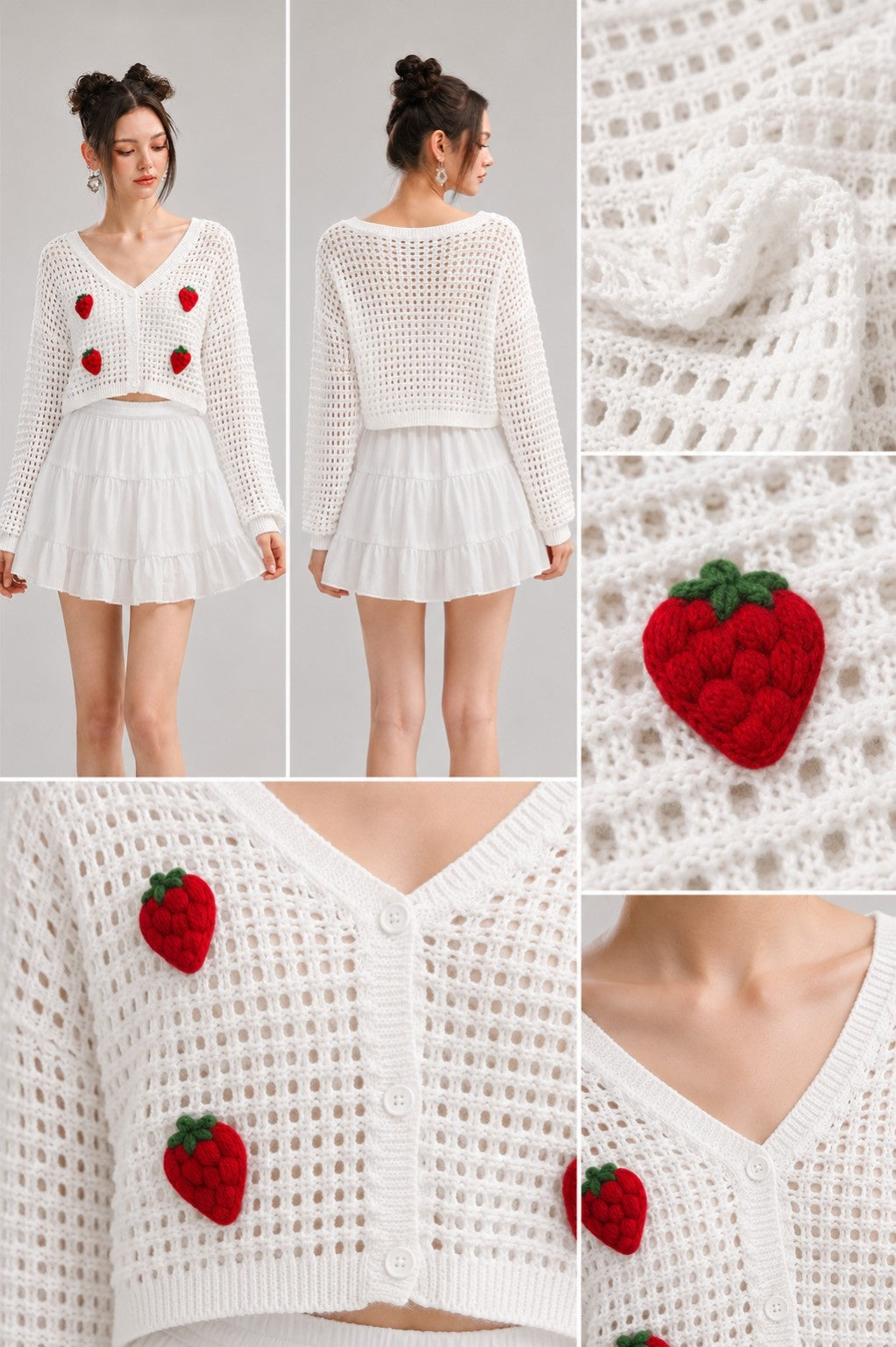 Strawberry Crochet Knit Cardigan