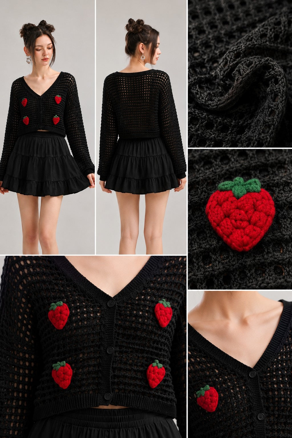 Strawberry Crochet Knit Cardigan