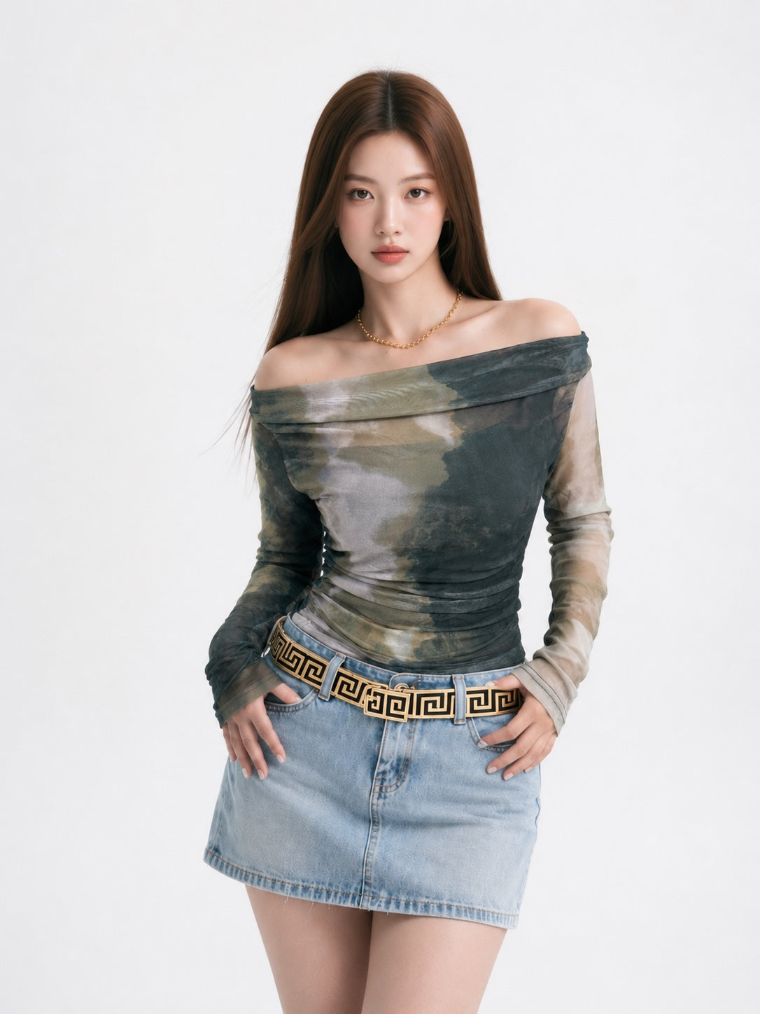 Aura Mesh Off-Shoulder Ruched Party Top