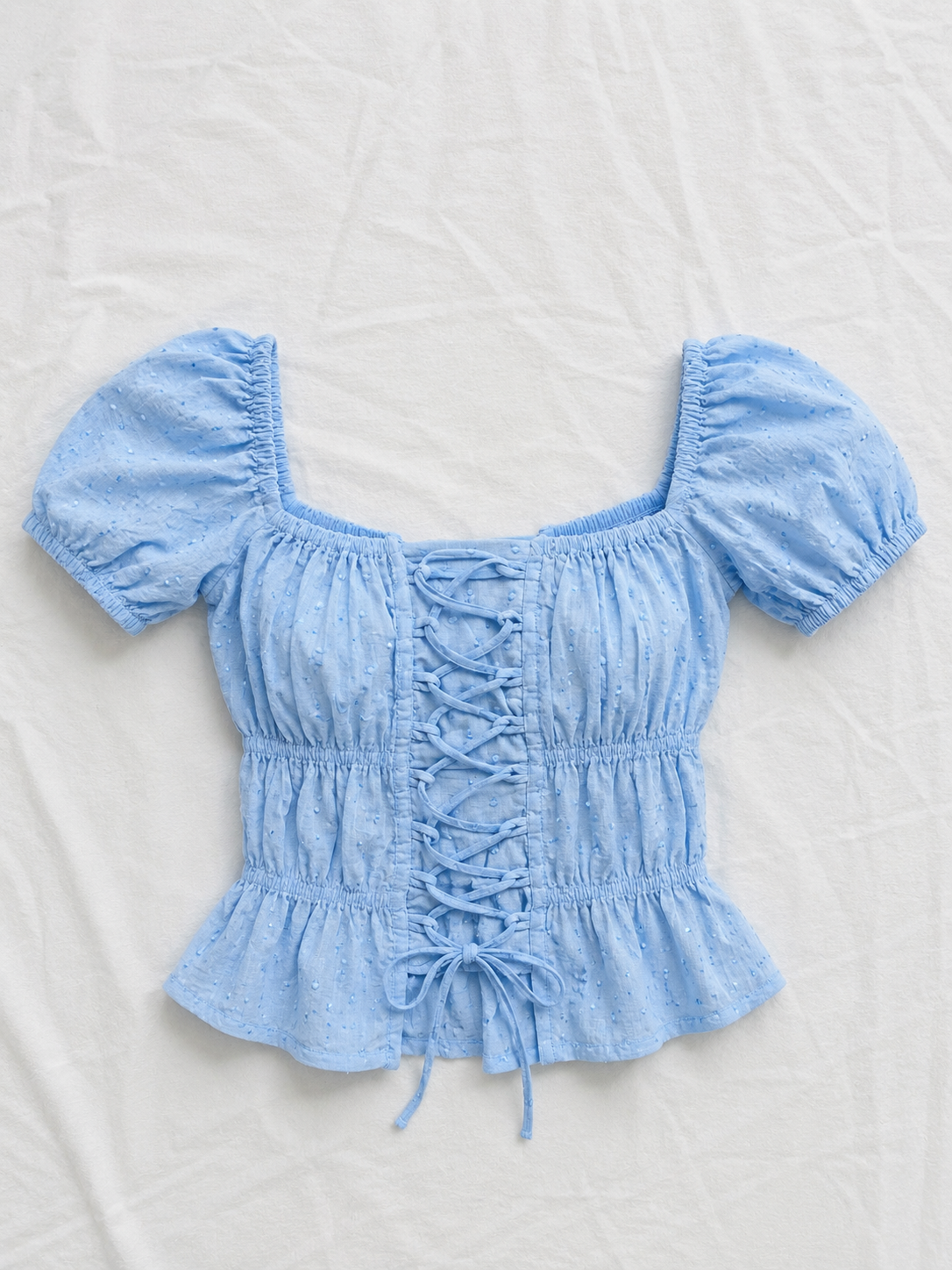 Women’s Puff Sleeve Lace-Up Peplum Top