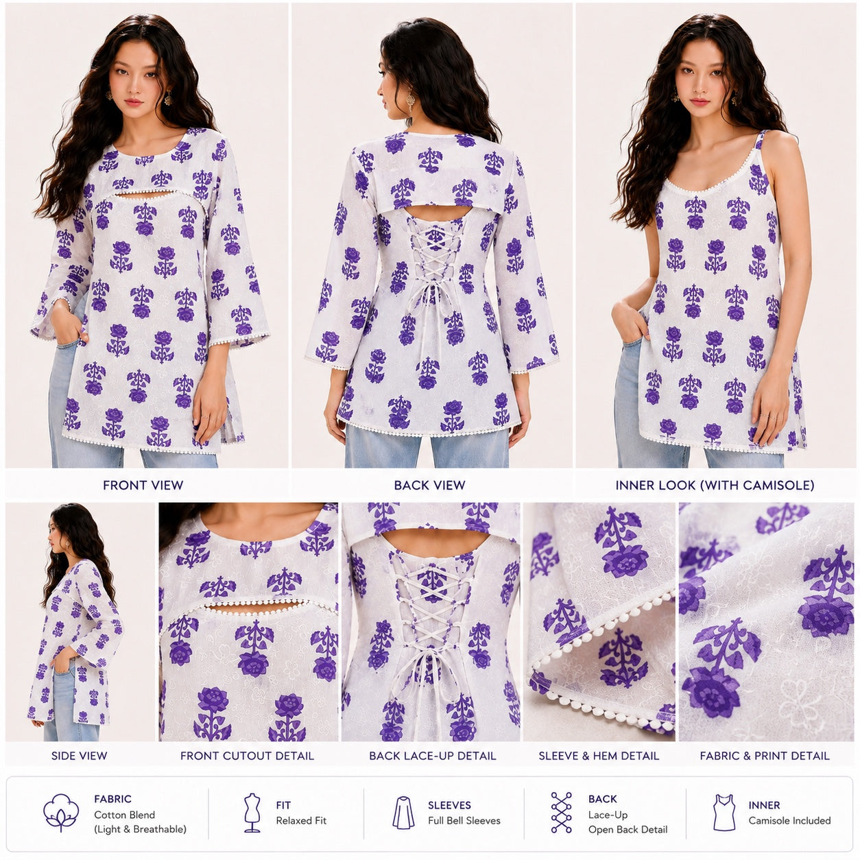 Floral Layered Cotton Tunic Co-Ord Top