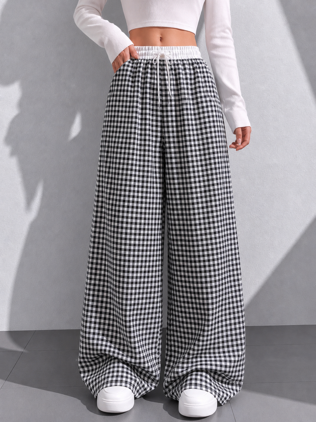 Women’s Gingham Wide-Leg Lounge Check Pants