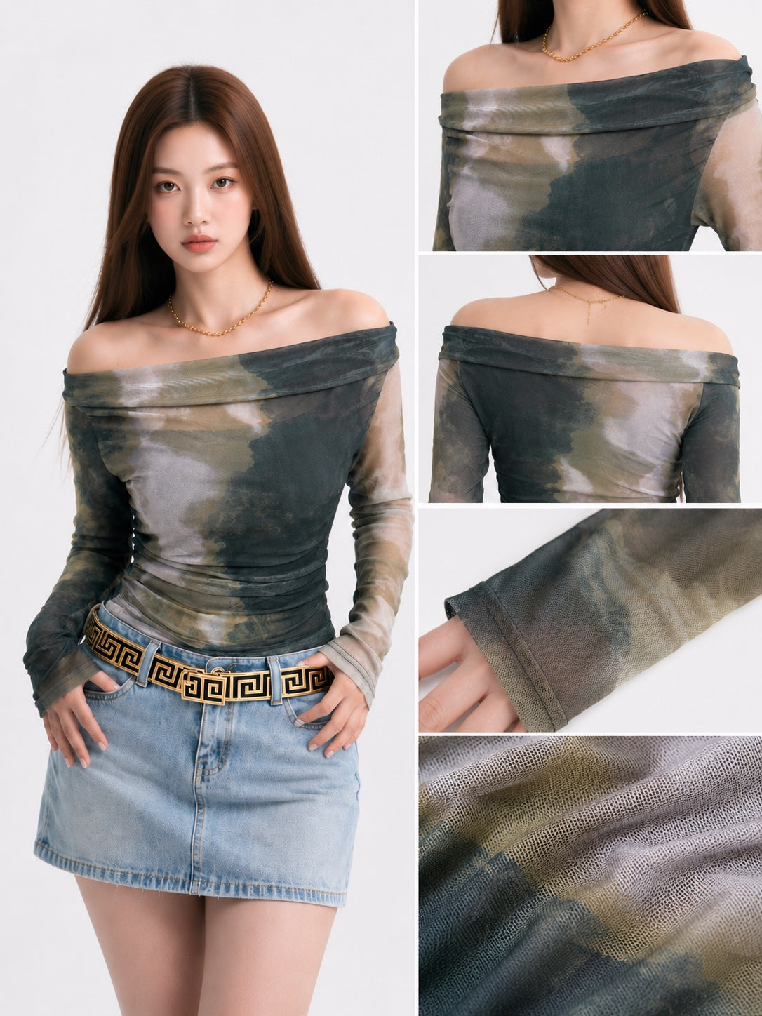 Aura Mesh Off-Shoulder Ruched Party Top