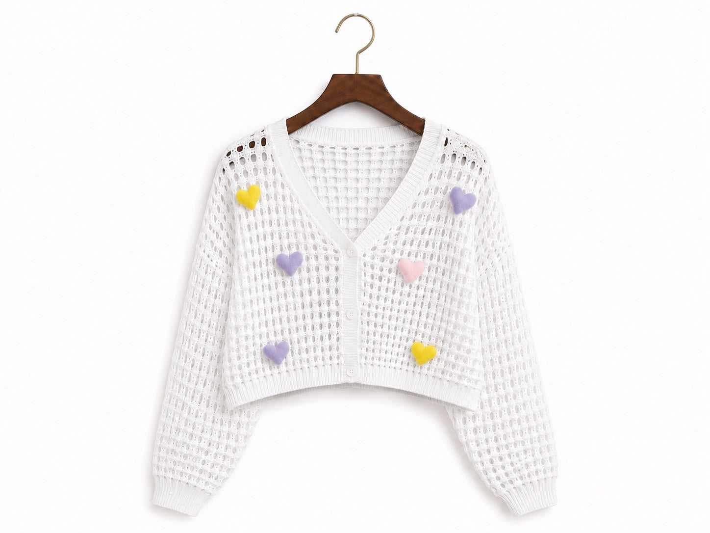 Heart Popcorn Crochet Knit Cardigan – Free Size