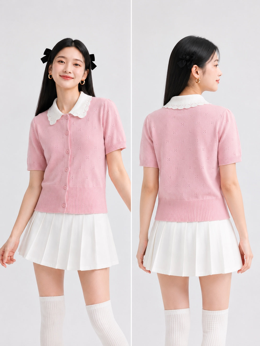 Luna Scallop Collar Knit Cardigan Top