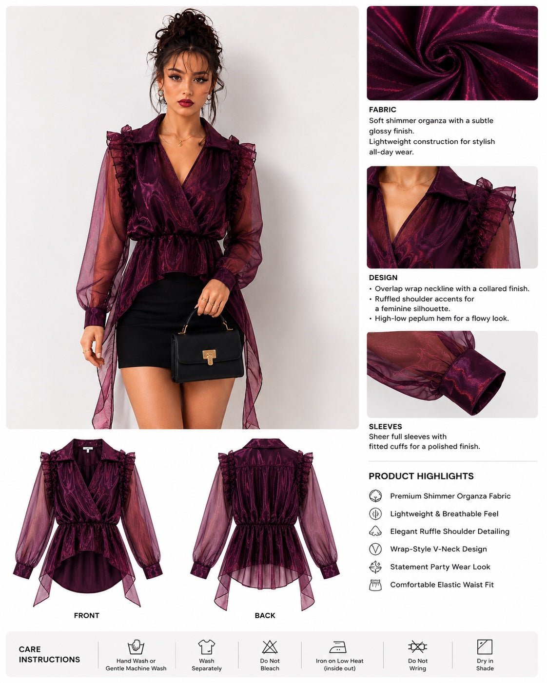 Luxe Organza Peplum Party Wear Top