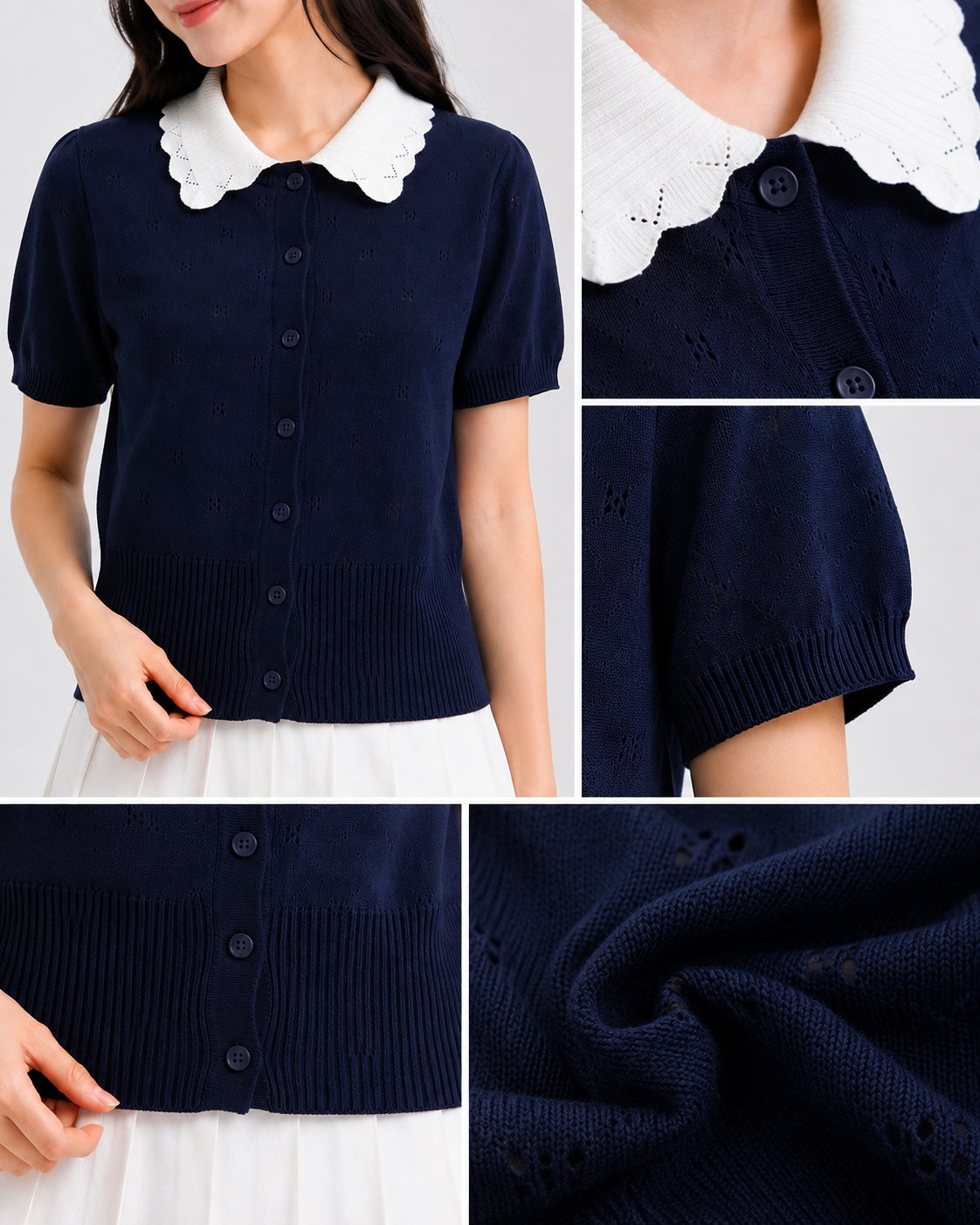 Luna Scallop Collar Knit Cardigan Top