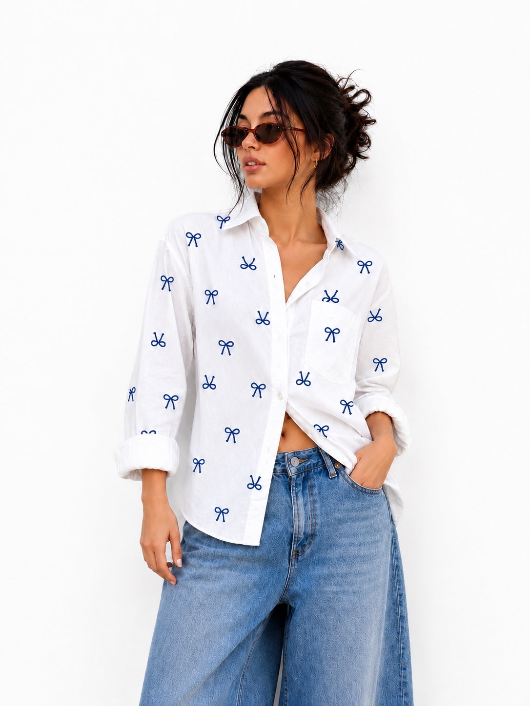 Bow Print Oversized Shirt