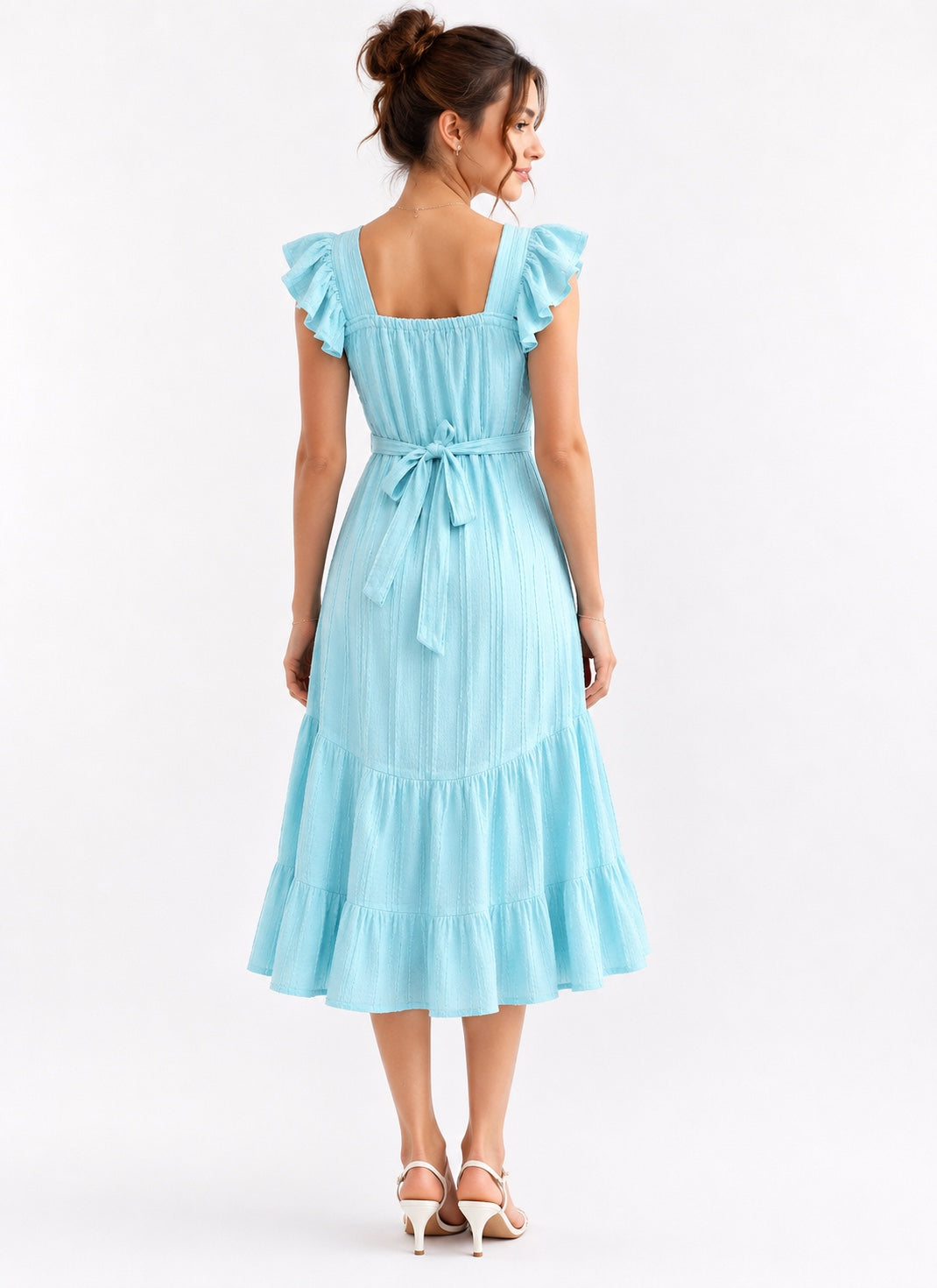 Azure Bloom Tiered Midi Dress