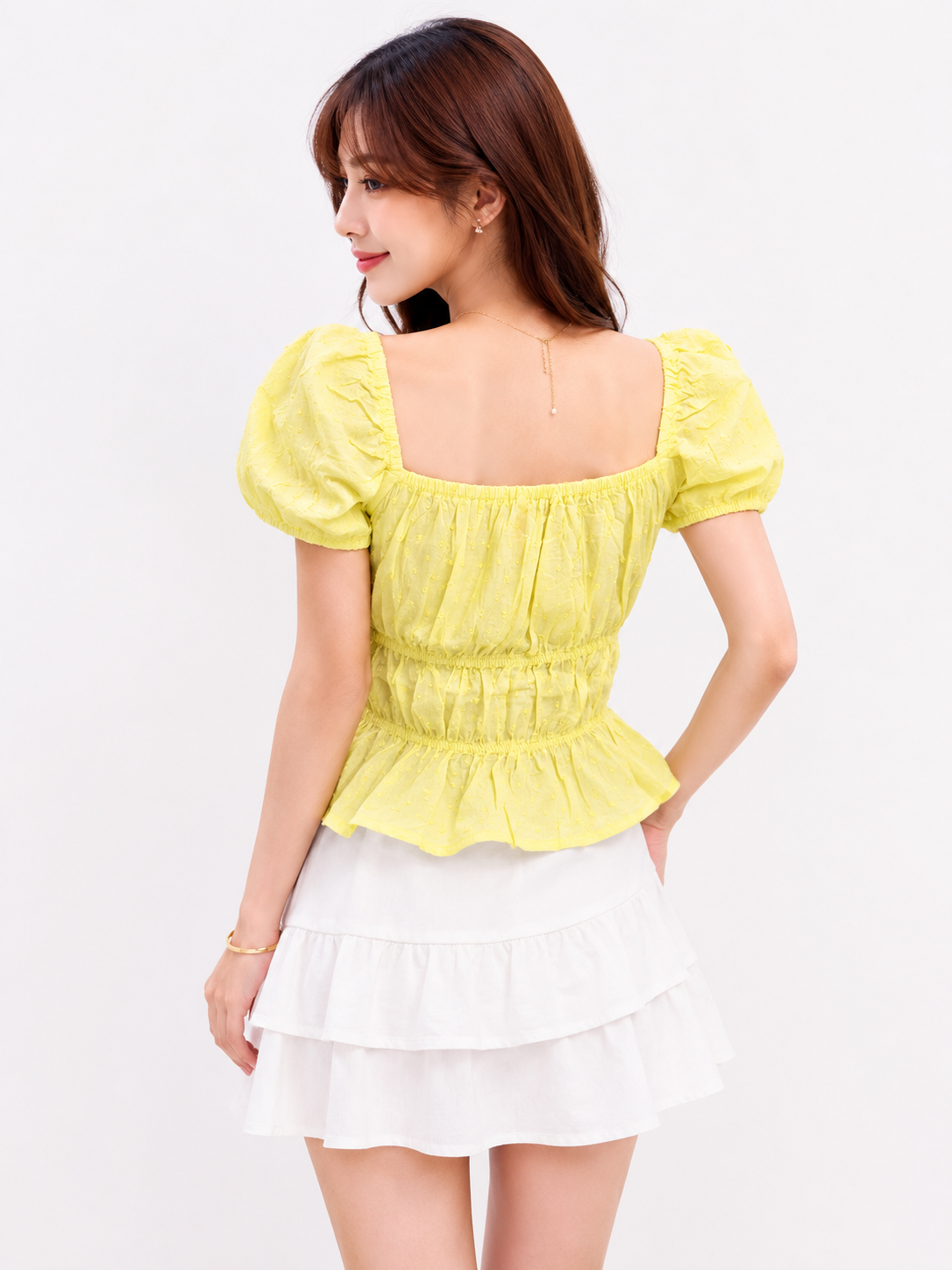 Women’s Puff Sleeve Lace-Up Peplum Top
