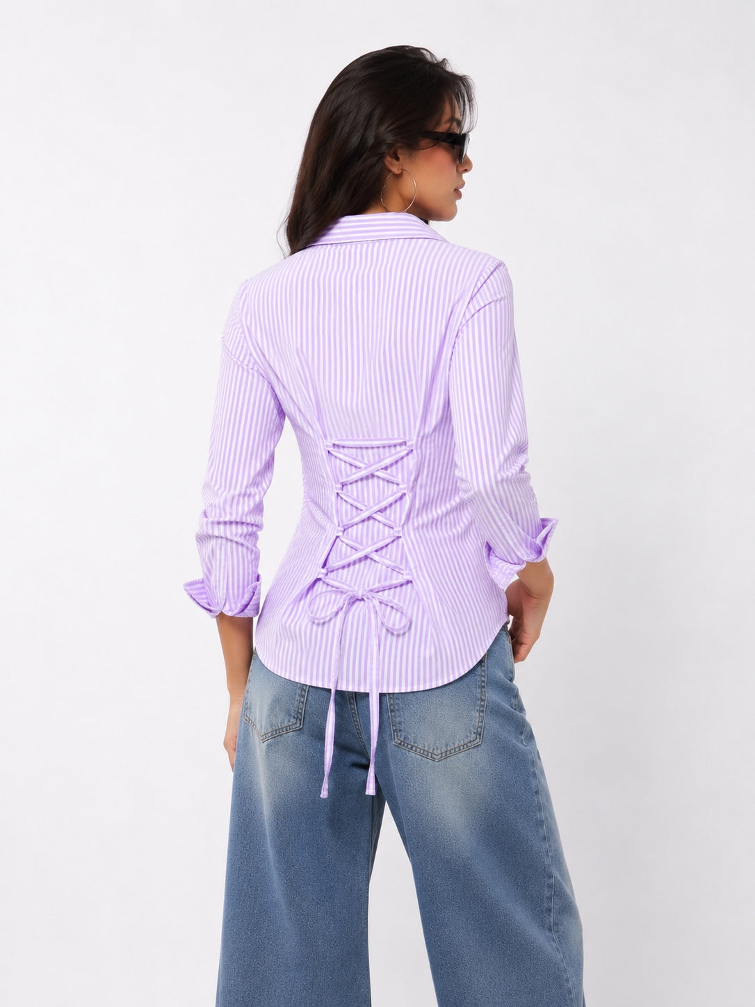 Women’s Striped Backless Tie-Up Shirt