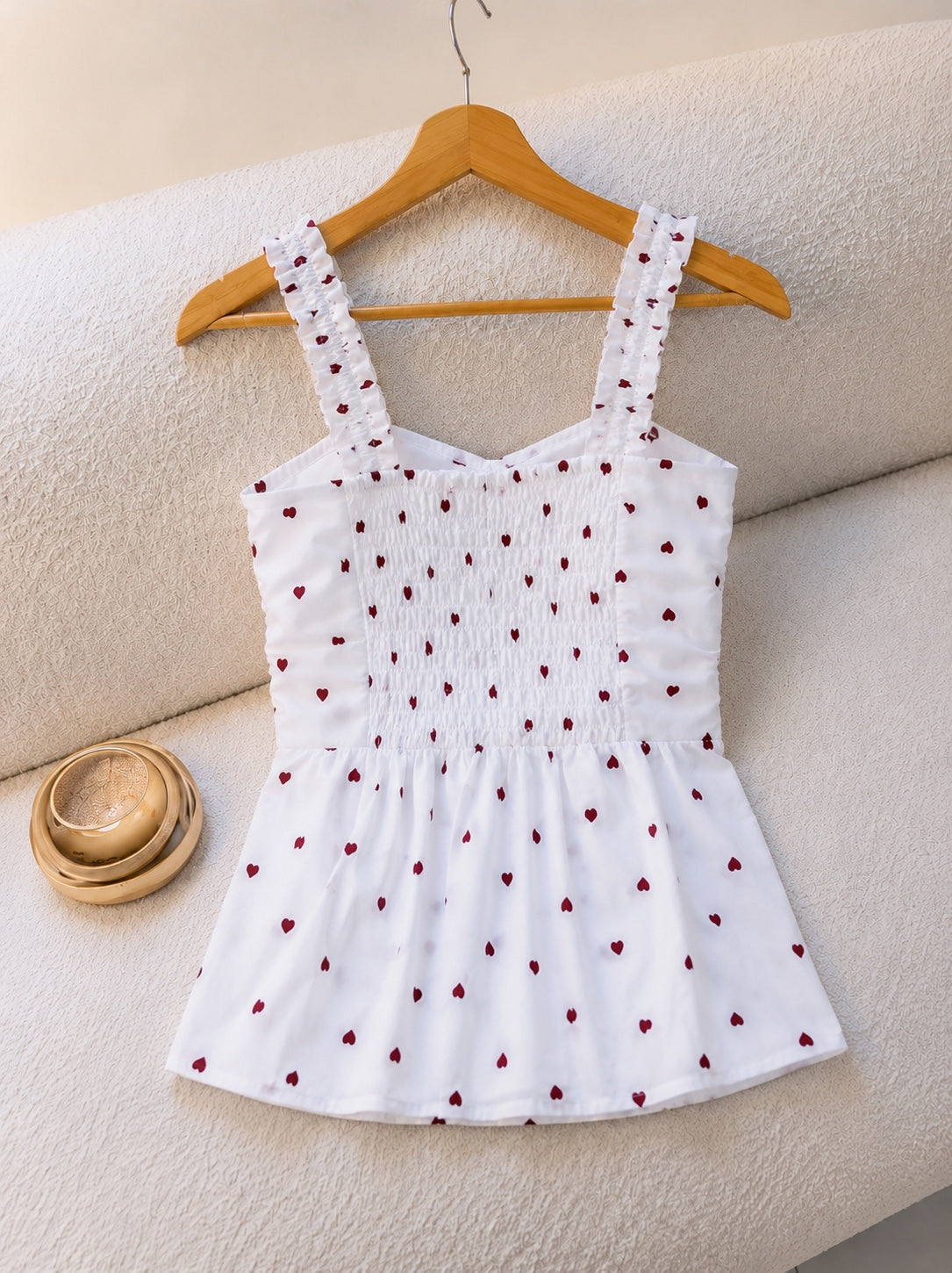 Sweetheart Heart Print Ruched Peplum Top