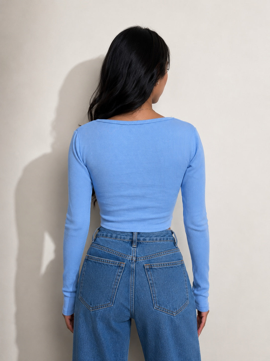 Ribbed Button Crop Top