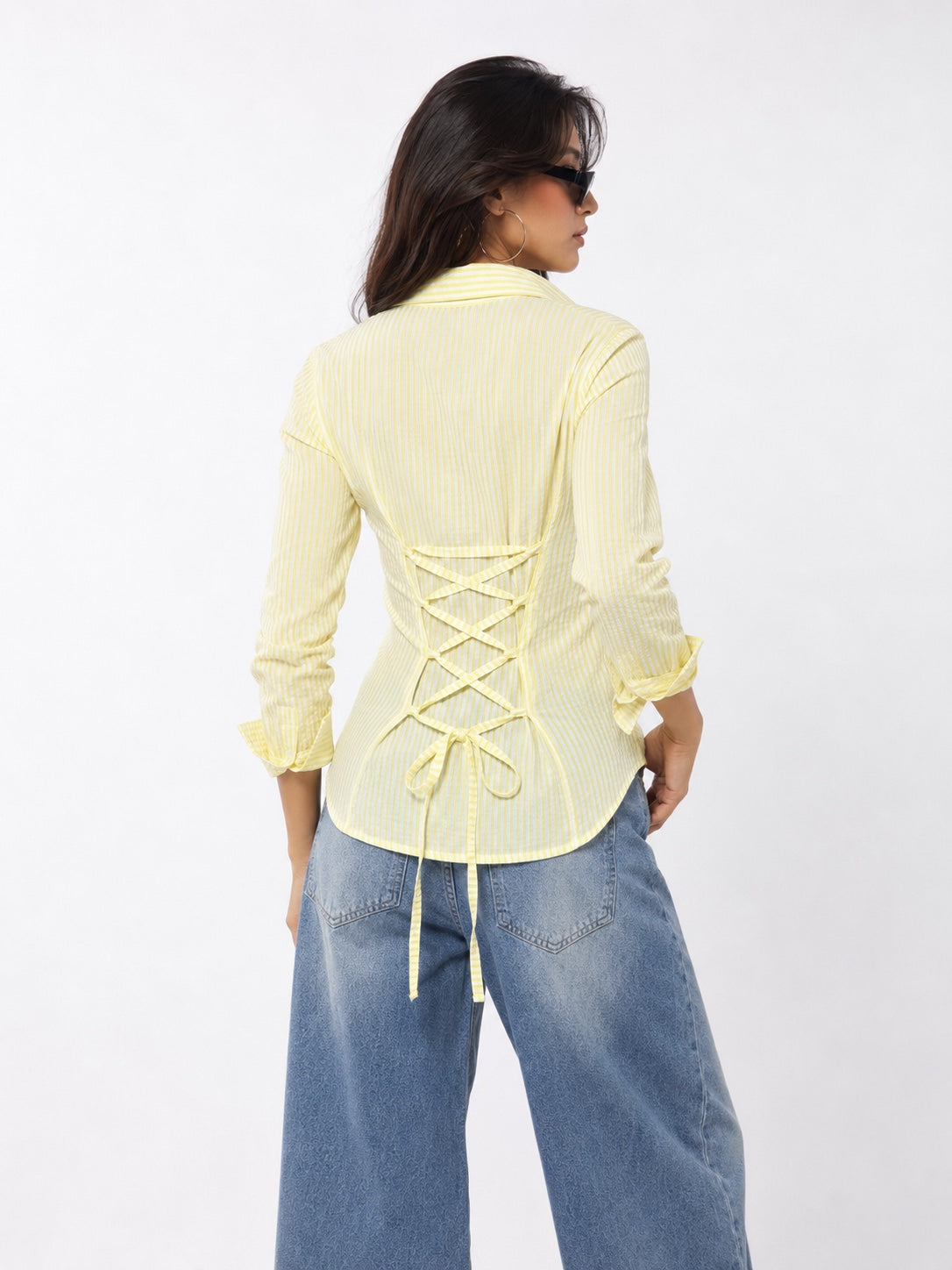 Women’s Striped Backless Tie-Up Shirt