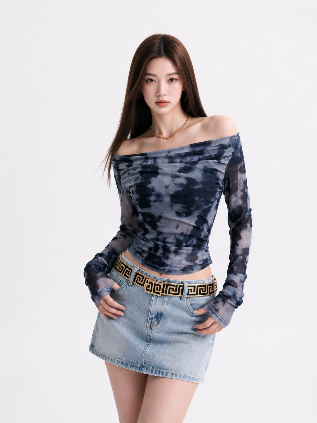 Aura Mesh Off-Shoulder Ruched Party Top