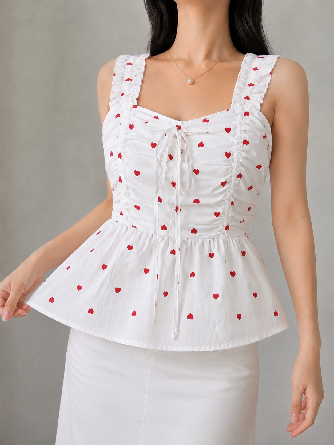 Sweetheart Heart Print Ruched Peplum Top