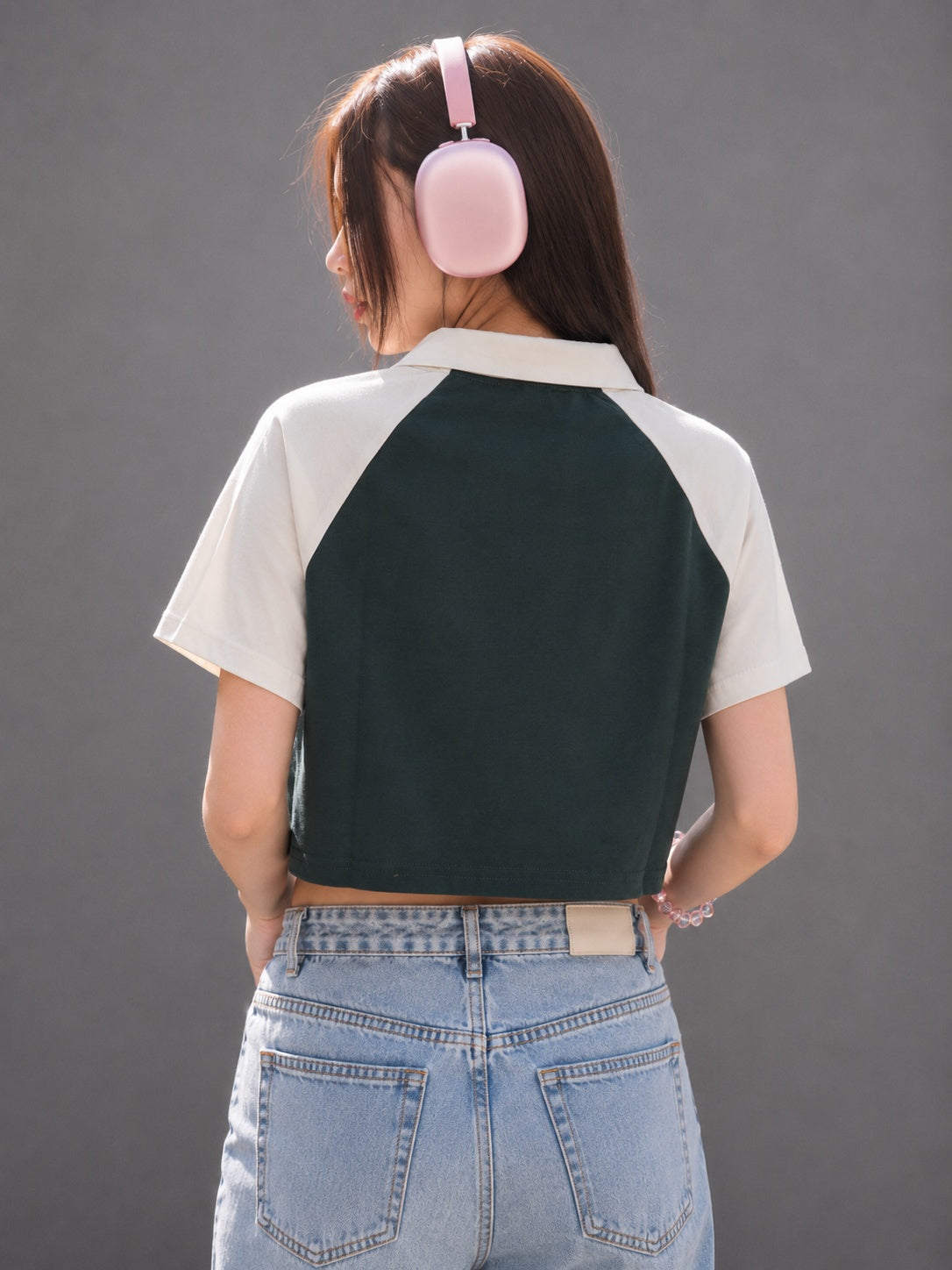 Floral Aesthetic Zip Collar T-shirt