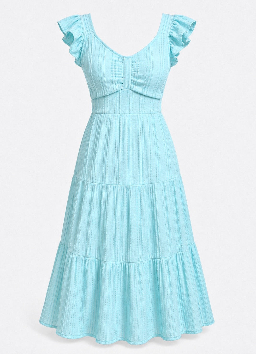 Azure Bloom Tiered Midi Dress
