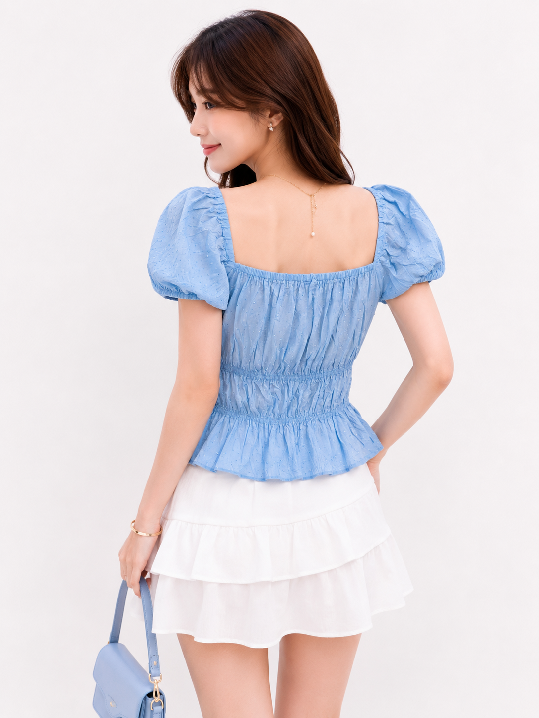 Women’s Puff Sleeve Lace-Up Peplum Top