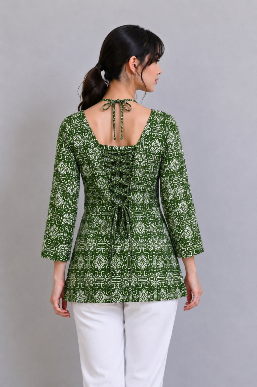 Heritage Print Lace-Up Cotton Short Kurti