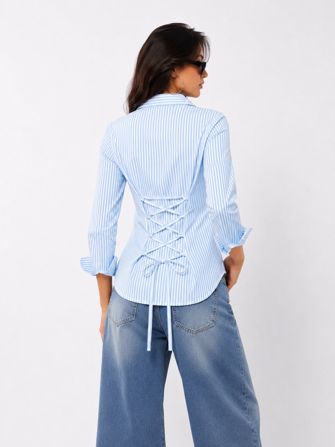 Women’s Striped Backless Tie-Up Shirt