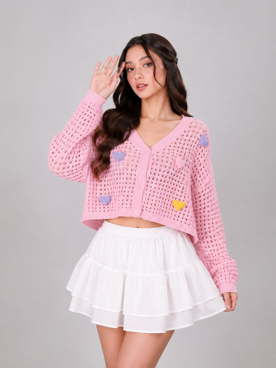 Heart Popcorn Crochet Knit Cardigan – Free Size