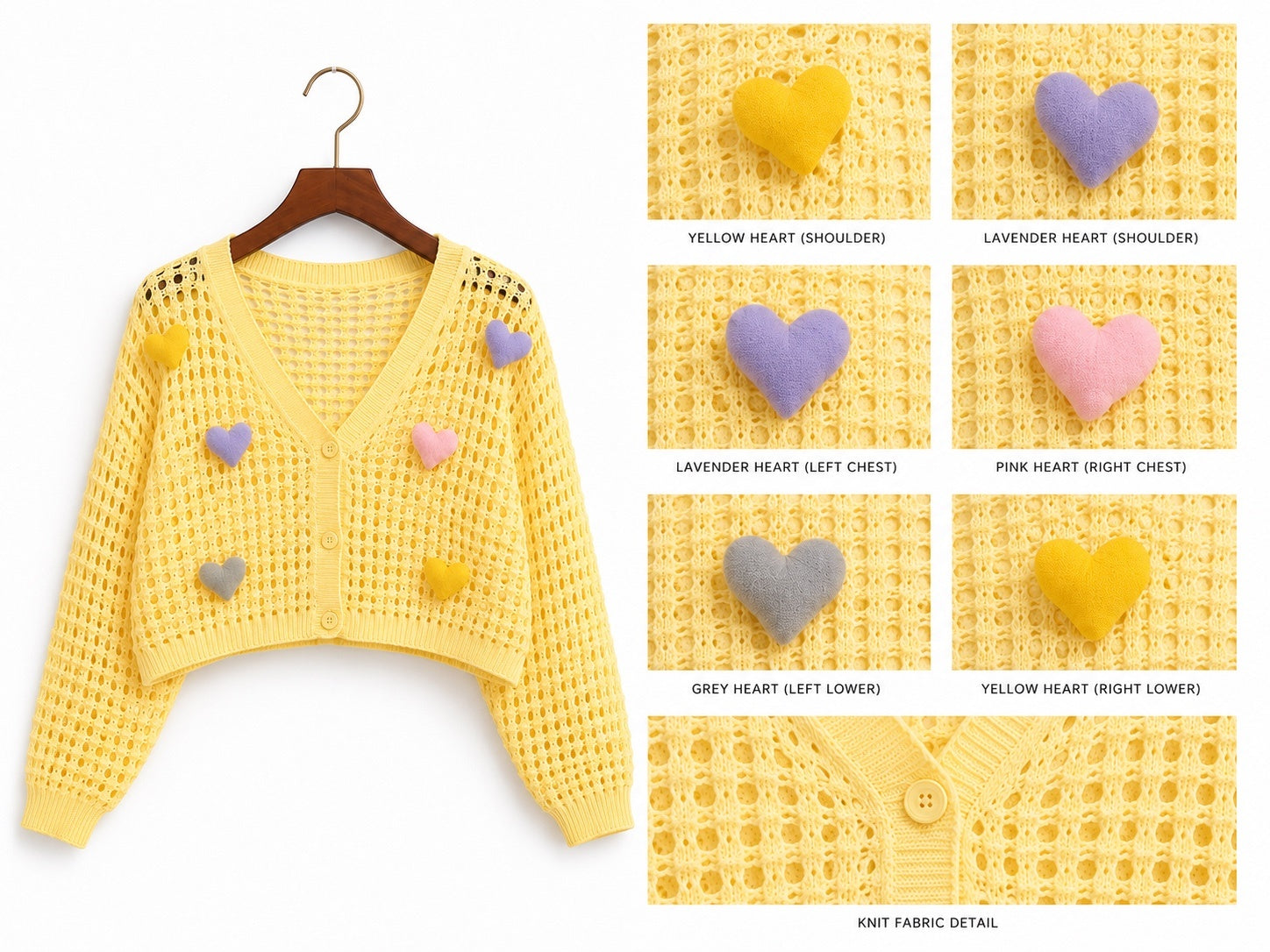 Heart Popcorn Crochet Knit Cardigan – Free Size
