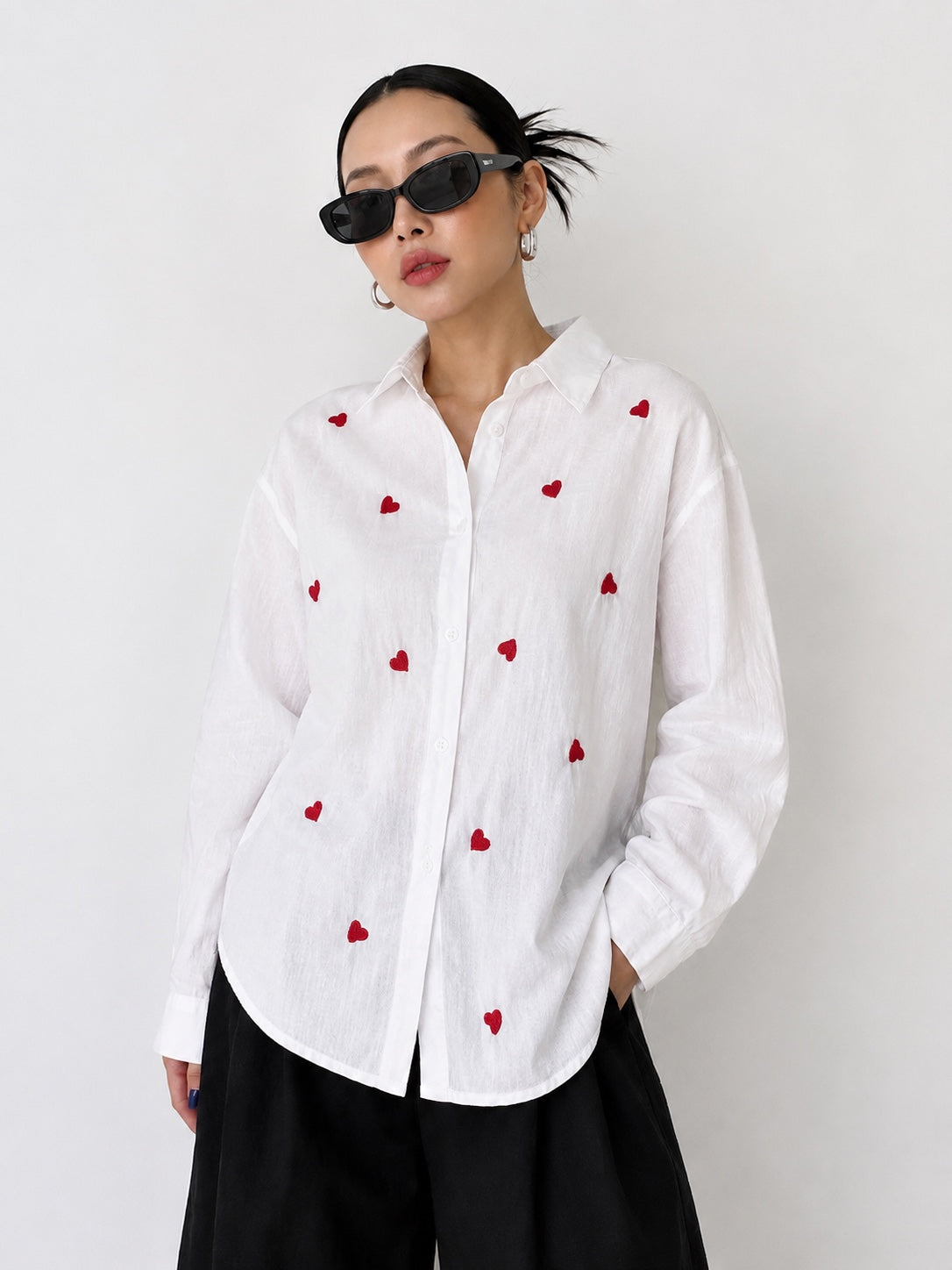 Cherry Embroidered Oversized Fashion Shirt