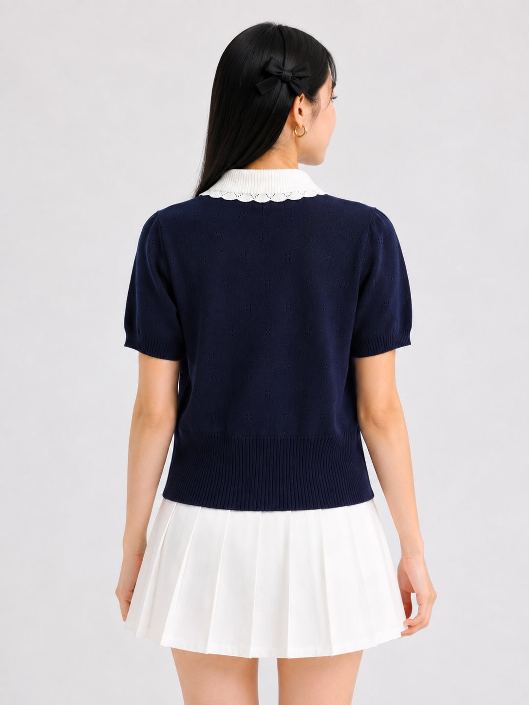 Luna Scallop Collar Knit Cardigan Top