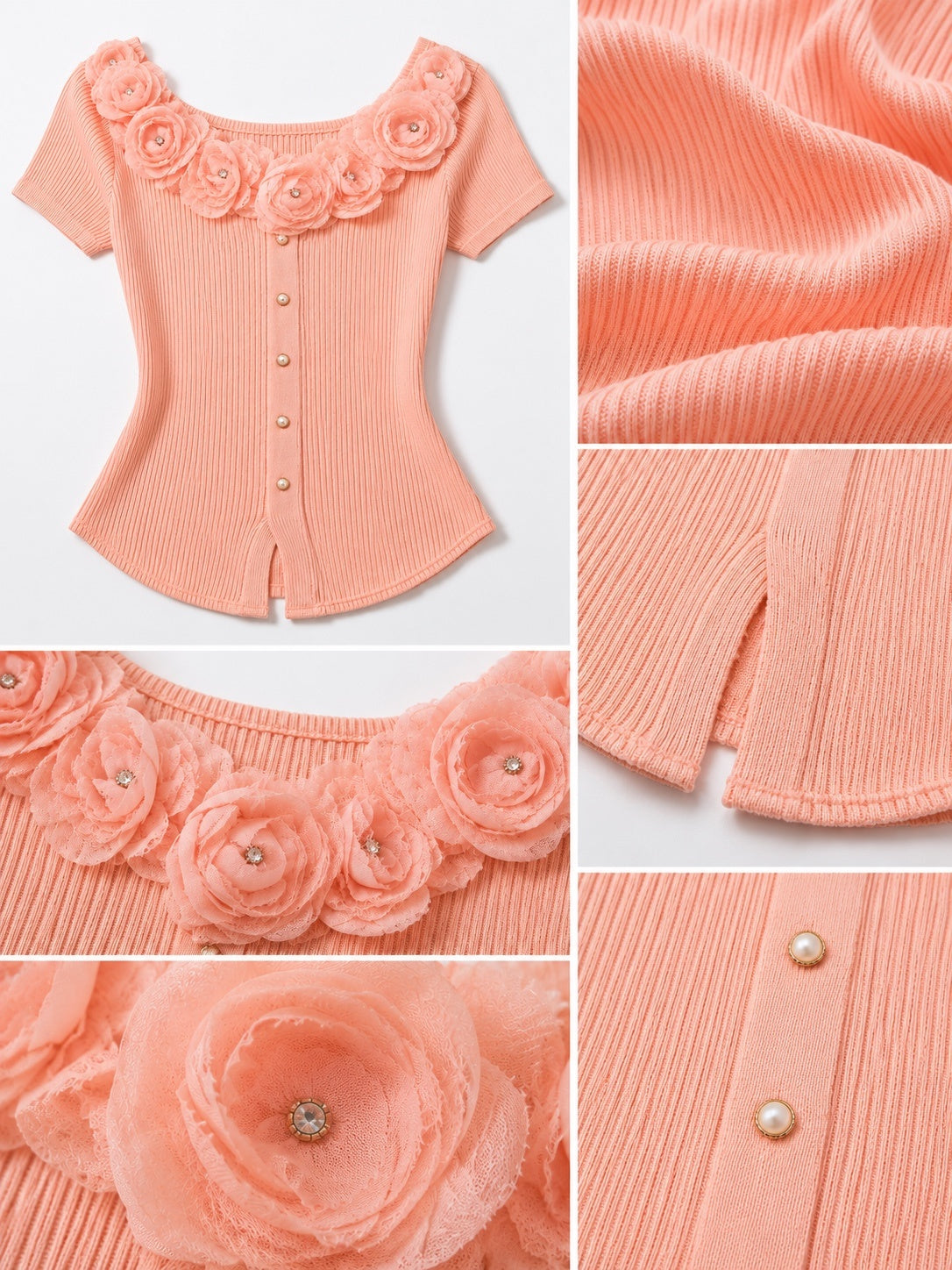 3D Floral Ribbed Knit Top