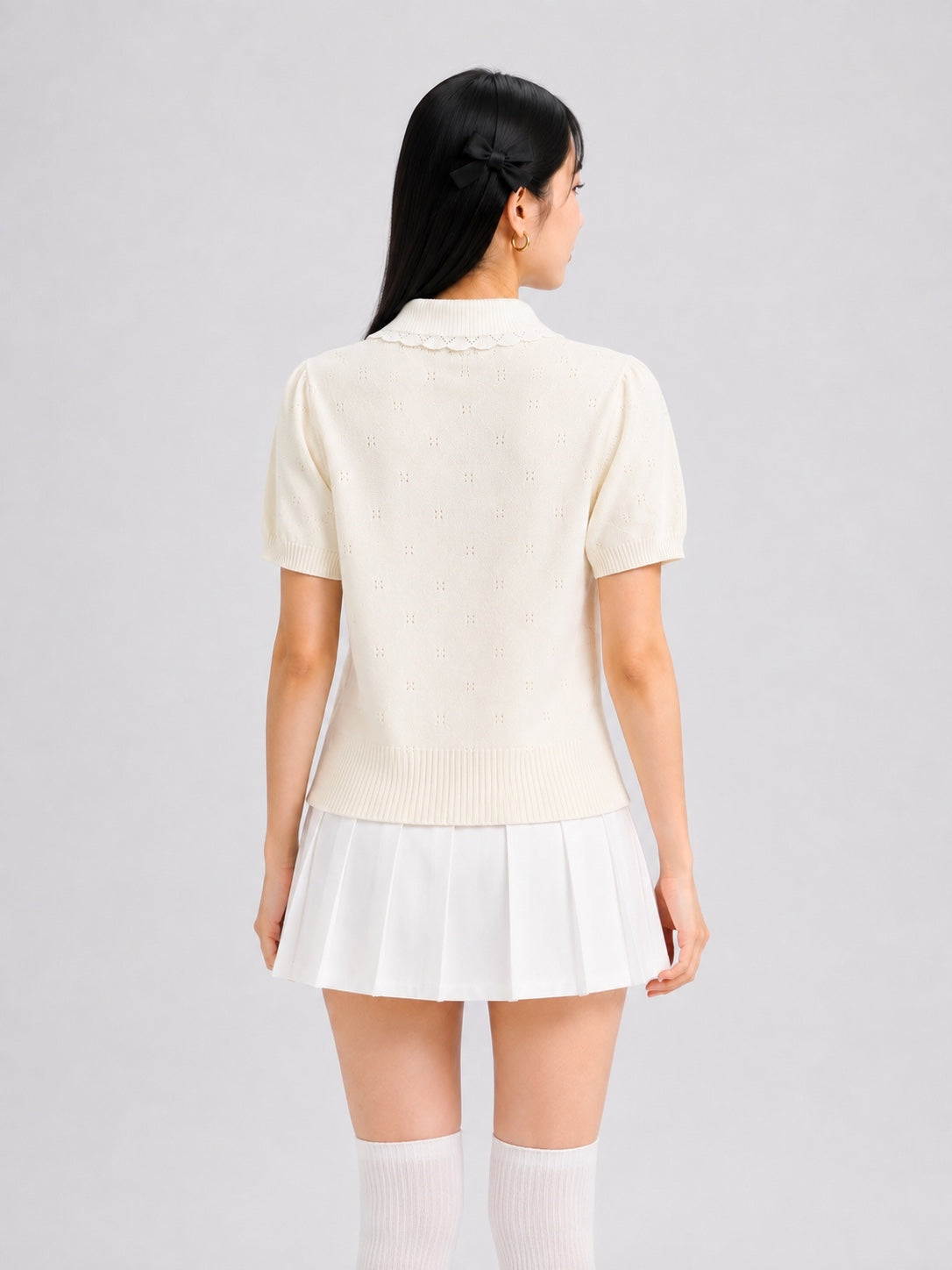 Luna Scallop Collar Knit Cardigan Top