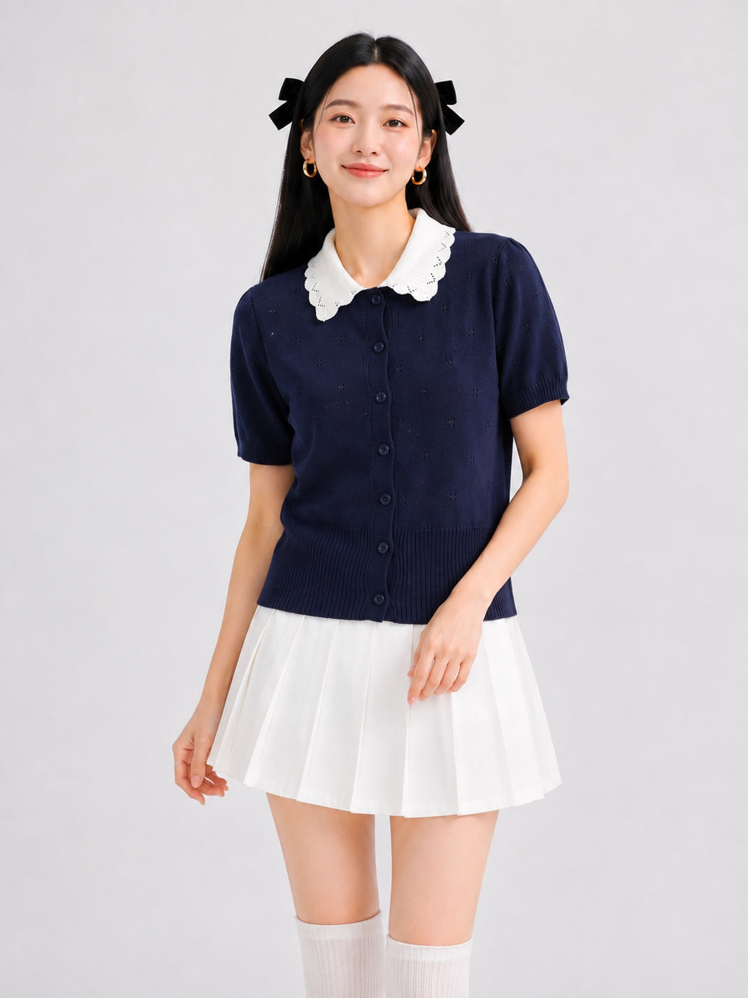 Luna Scallop Collar Knit Cardigan Top