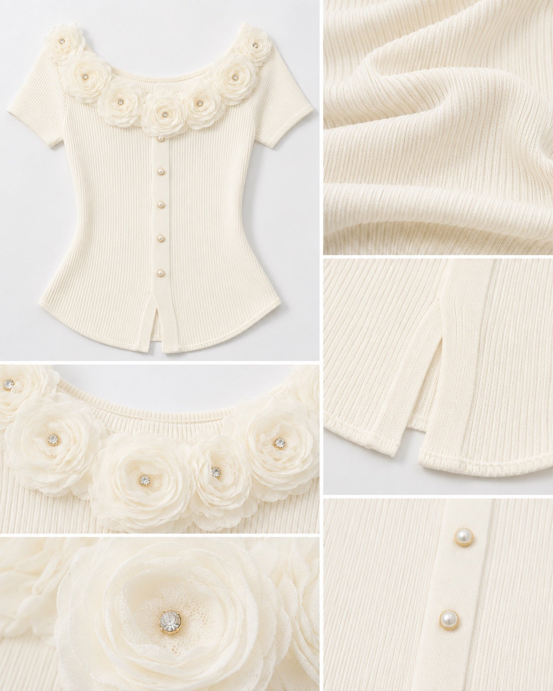 3D Floral Ribbed Knit Top