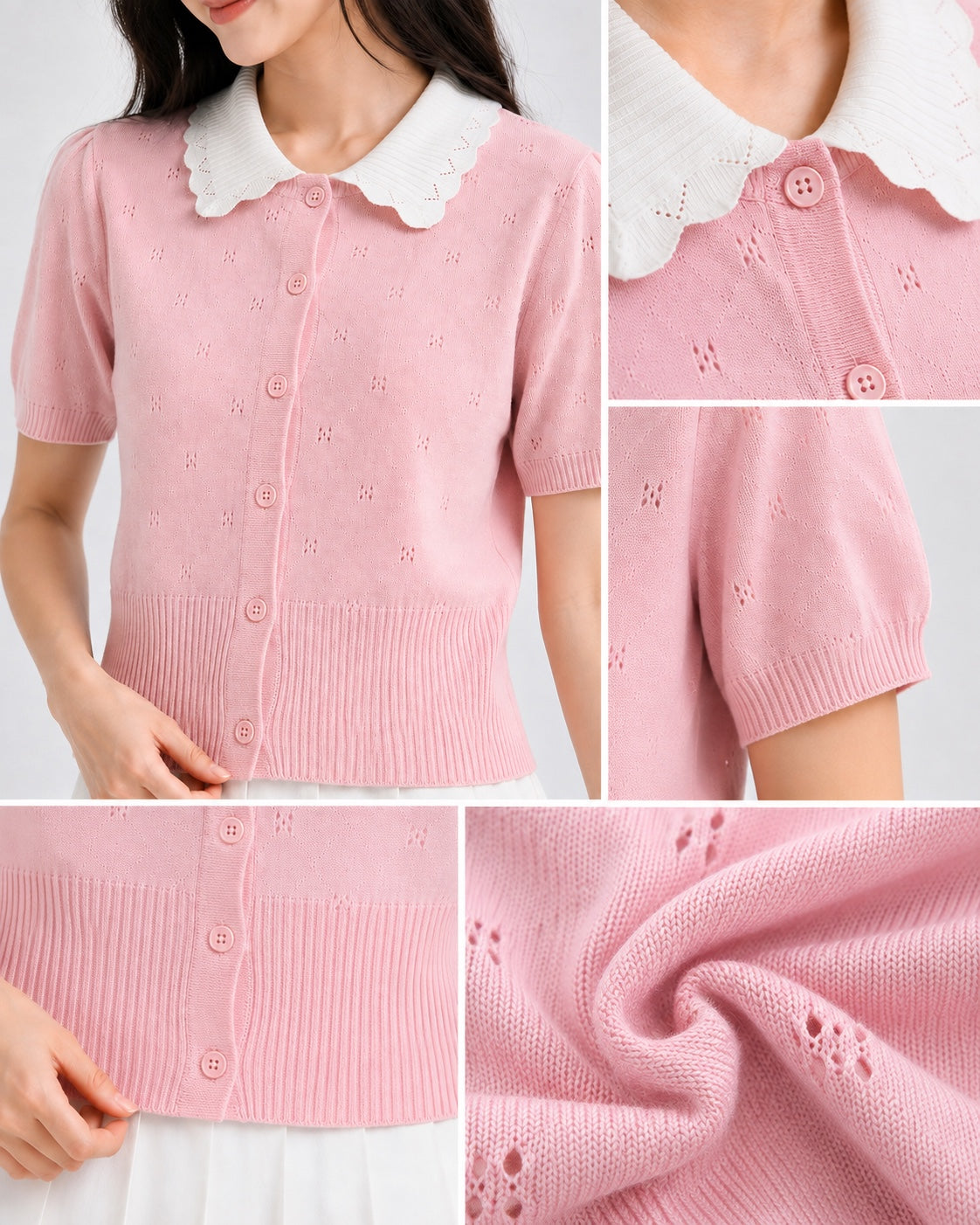 Luna Scallop Collar Knit Cardigan Top
