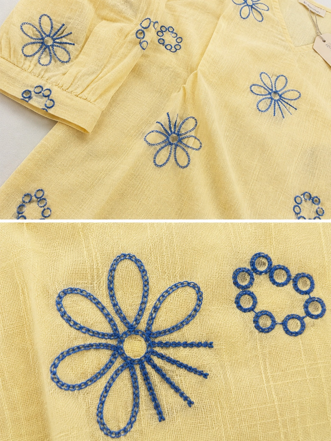Floral Embroidered V-Neck Cotton Short Kurti