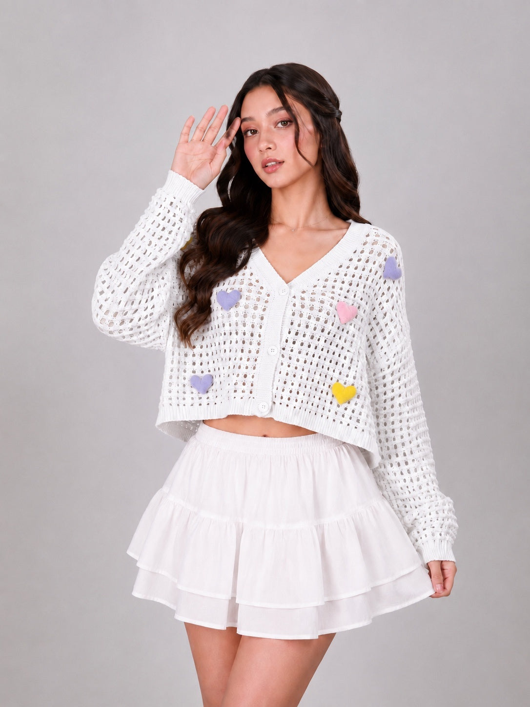 Heart Popcorn Crochet Knit Cardigan – Free Size