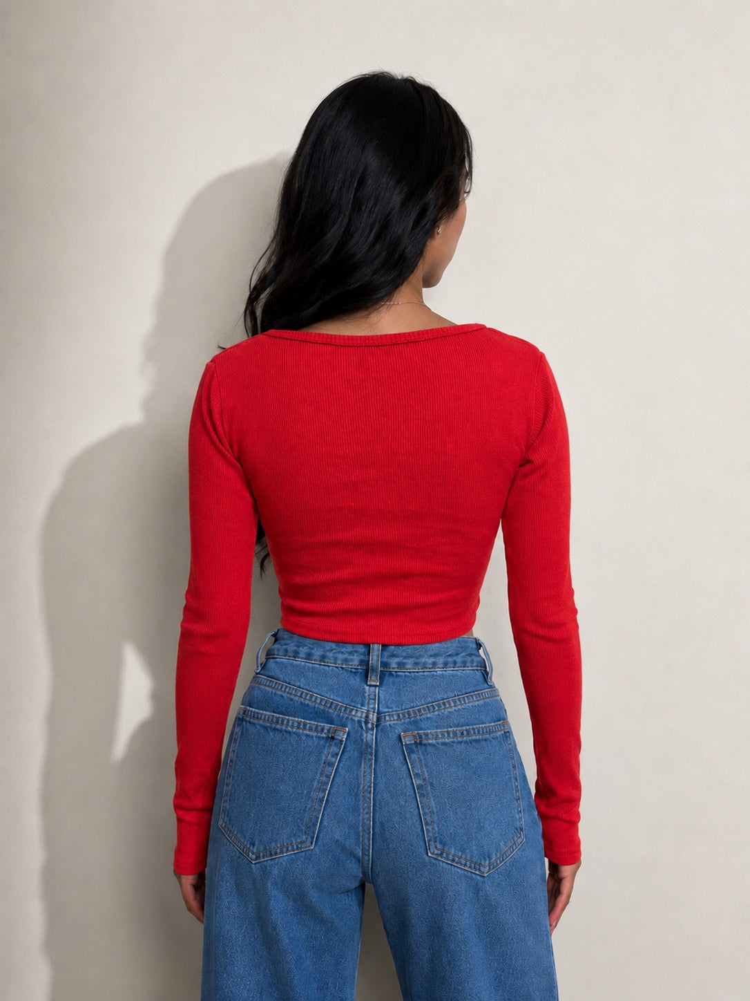 Ribbed Button Crop Top