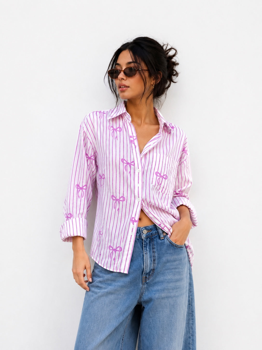 Bow Print Oversized Shirt
