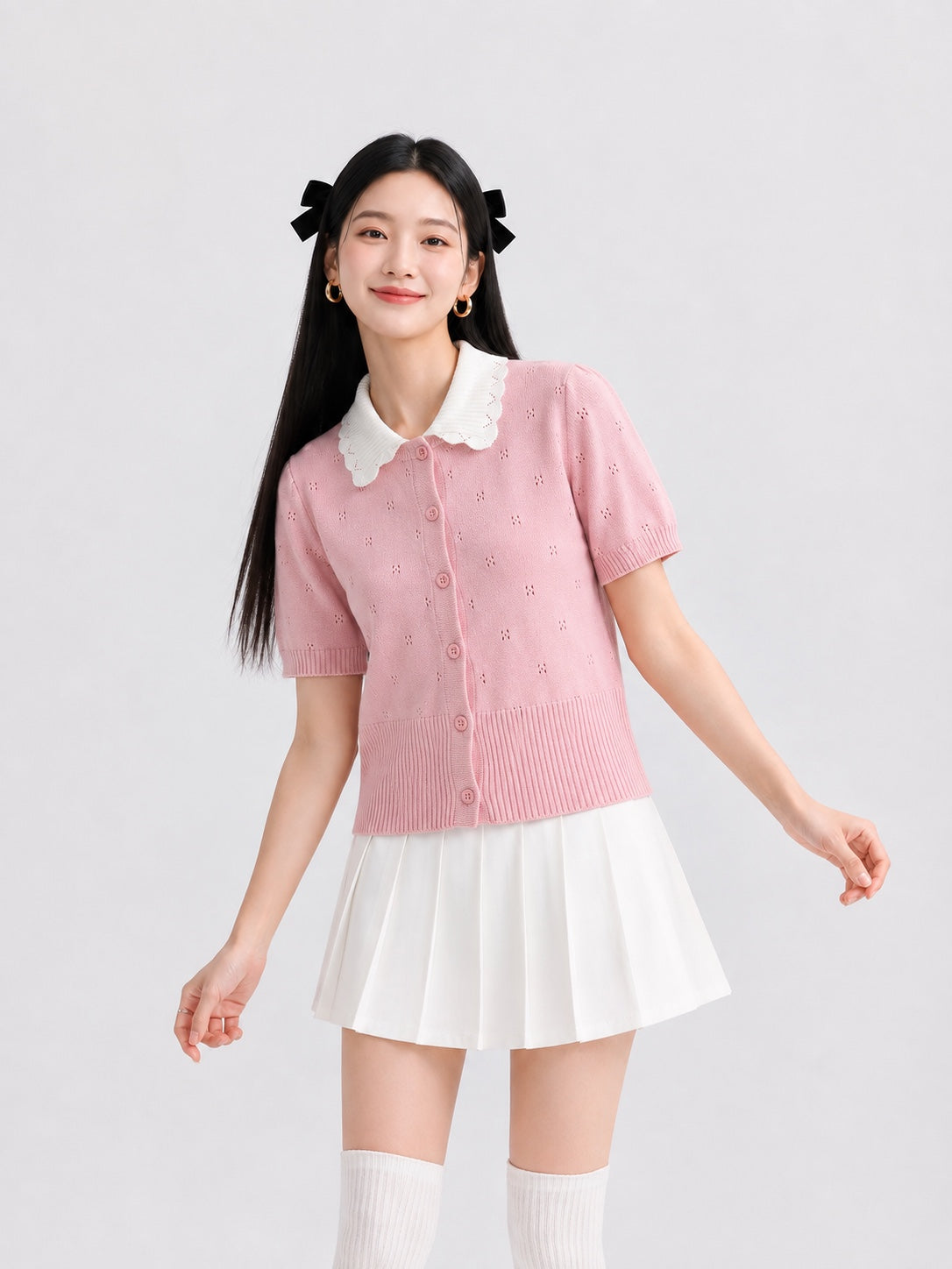 Luna Scallop Collar Knit Cardigan Top