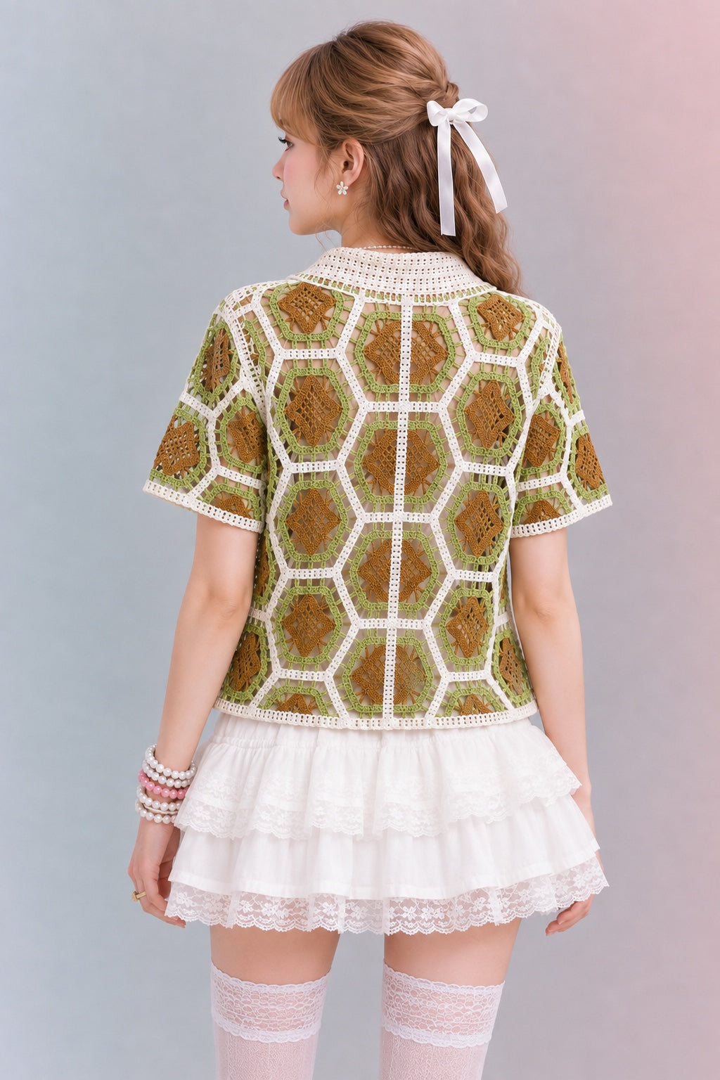Crochet Patchwork Collared Shirt – Free Size