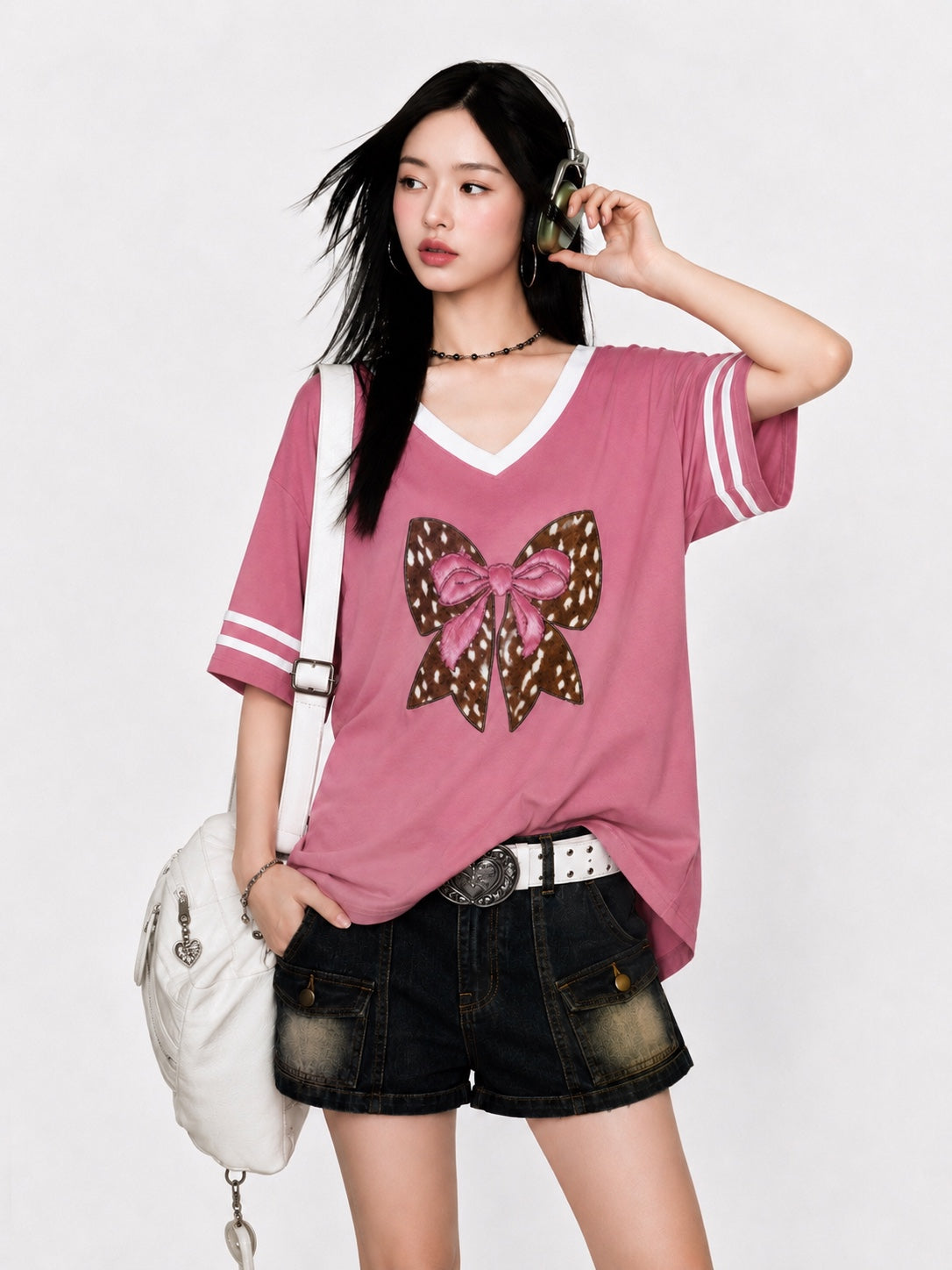 Bow Appliqué Oversized T-Shirt