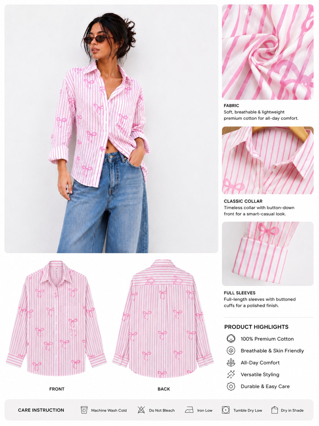 Bow Print Oversized Shirt
